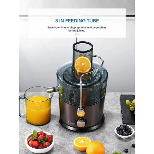 1200W Centrifugal Juicer Extractor with 3-Inch Wide Feed Chute, Anti-Drip Feature, 2-Speed Settings, and Easy Clean Brush - Stainless Steel Design
