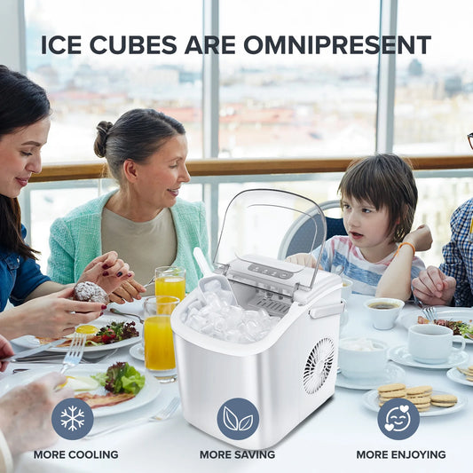 26 lbs/24H Countertop Ice Maker, Produces 9 Bullet-Shaped Ice Cubes in 6 Minutes, Automatic Cleaning Function, White Finish